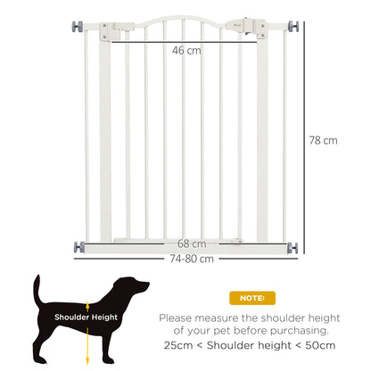 PawHut Metal 74-80cm Adjustable Pet Gate Safety Barrier w/ Auto-Close Door White