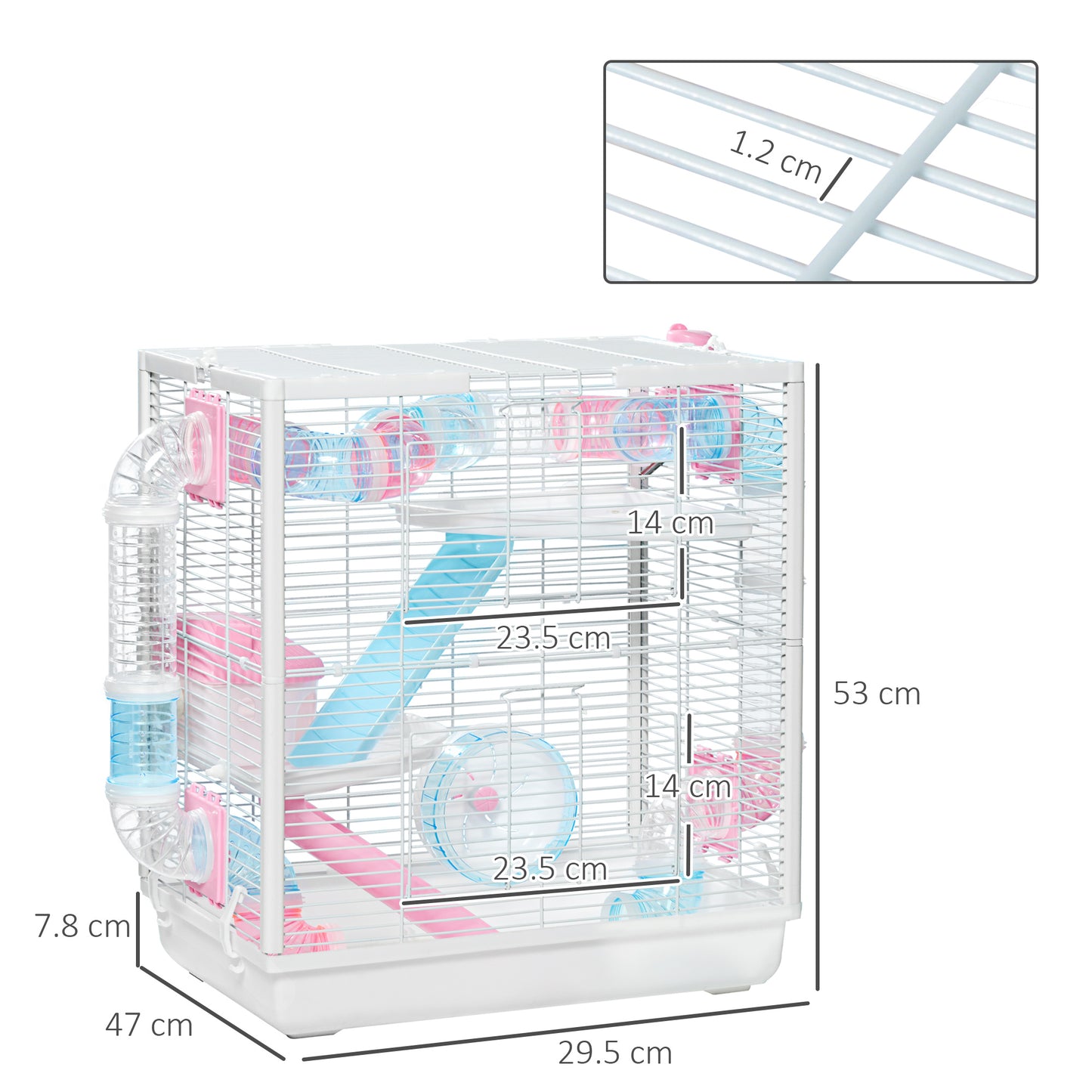 PawHut Hamster Cage for Small Rodents, with Tunnel Tube, Exercise Wheel