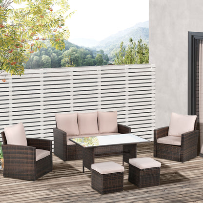 outsunny-6-pcs-outdoor-patio-pe-rattan-wicker-tempered-glass-dining-table-sets-for-garden-backyard-w-cushions-mixed-brown