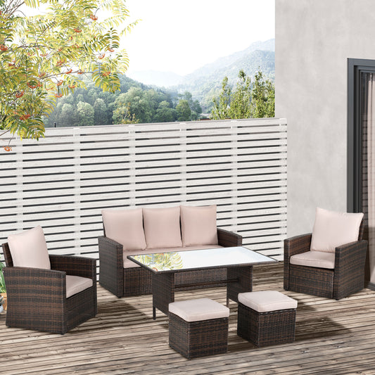 outsunny-6-pcs-outdoor-patio-pe-rattan-wicker-tempered-glass-dining-table-sets-for-garden-backyard-w-cushions-mixed-brown