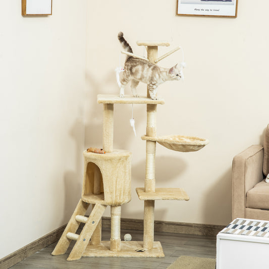 PawHut Cat Tree House, 131H cm-Beige