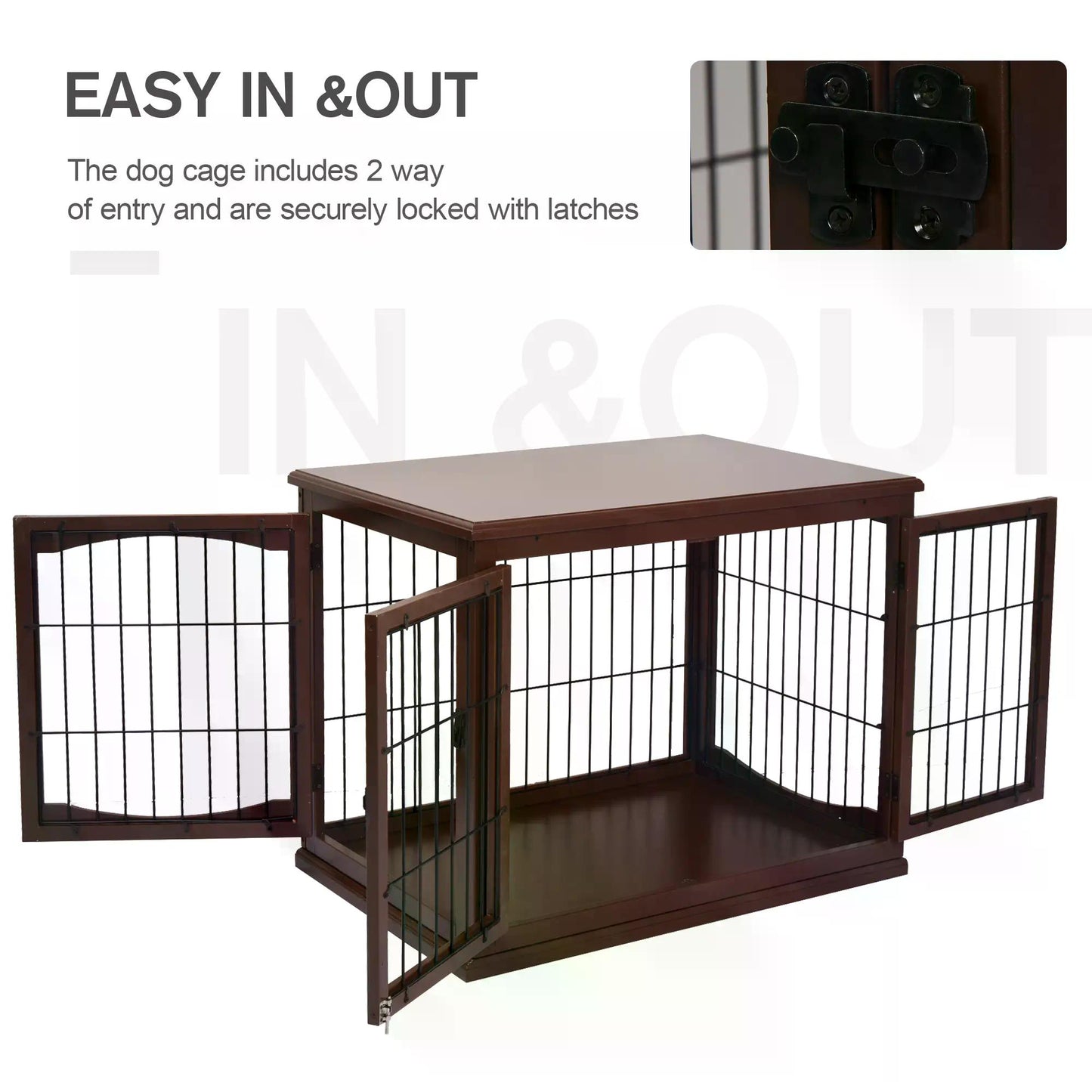 PawHut 66cm Modern Indoor Pet Cage w/ Metal Wire 3 Doors Latches Base Small Animal House Tabletop Crate Decorative Stylish Brown