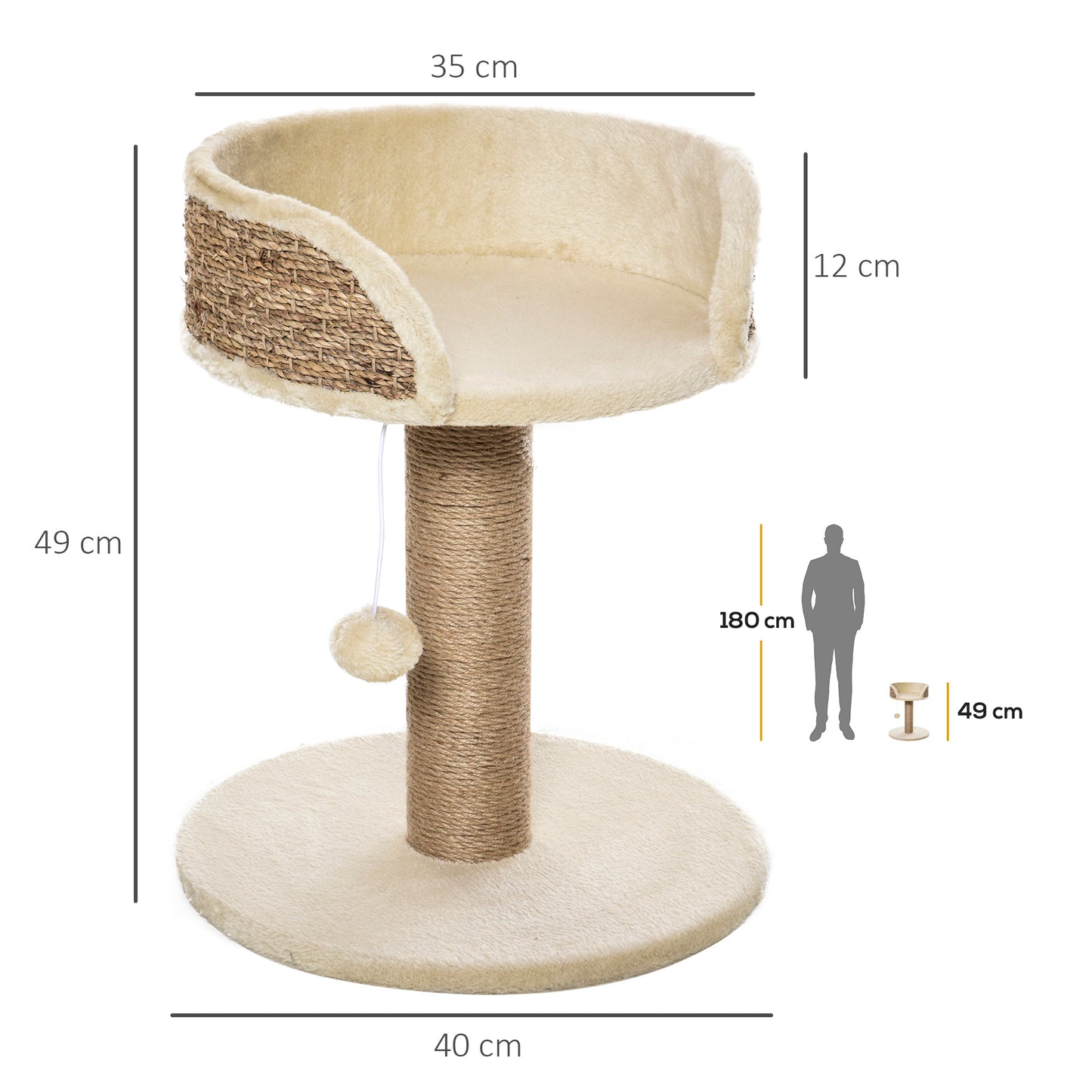 PawHut Basics Cat Tree Tower With Bed and Scratching Post,Cat Scratching Post Activity Center Kitten House with Dangling Ball Perch, Beige