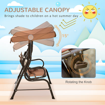 outsunny-2-seat-kids-canopy-swing-children-outdoor-patio-lounge-chair-for-garden-porch-with-adjustable-awning-seat-belt-monkey-pattern-coffee