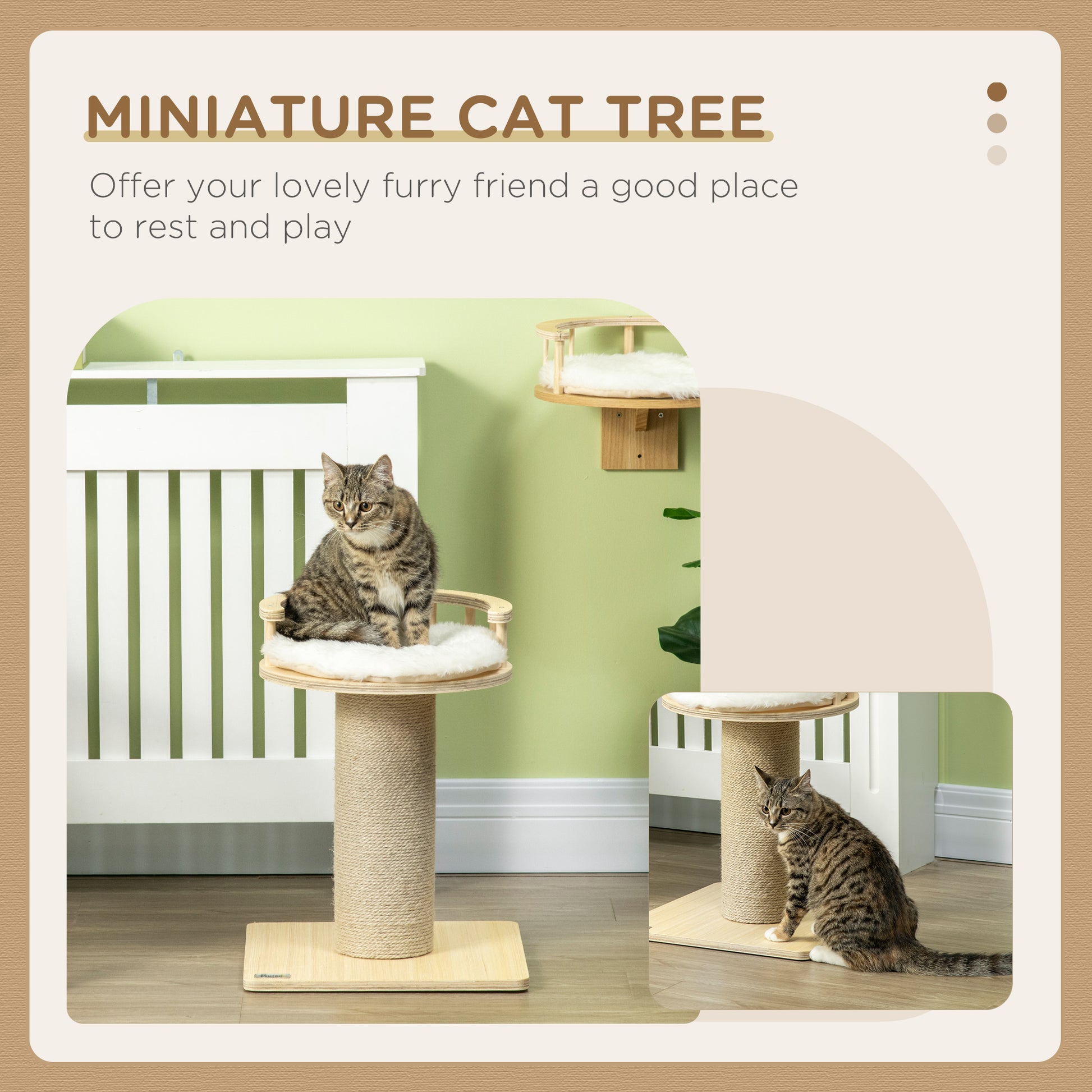 PawHut 52cm Cat Tree, Kitty Activity Center with Cat Bed, Cat Tower with Bold Jute Scratching Post, Natural