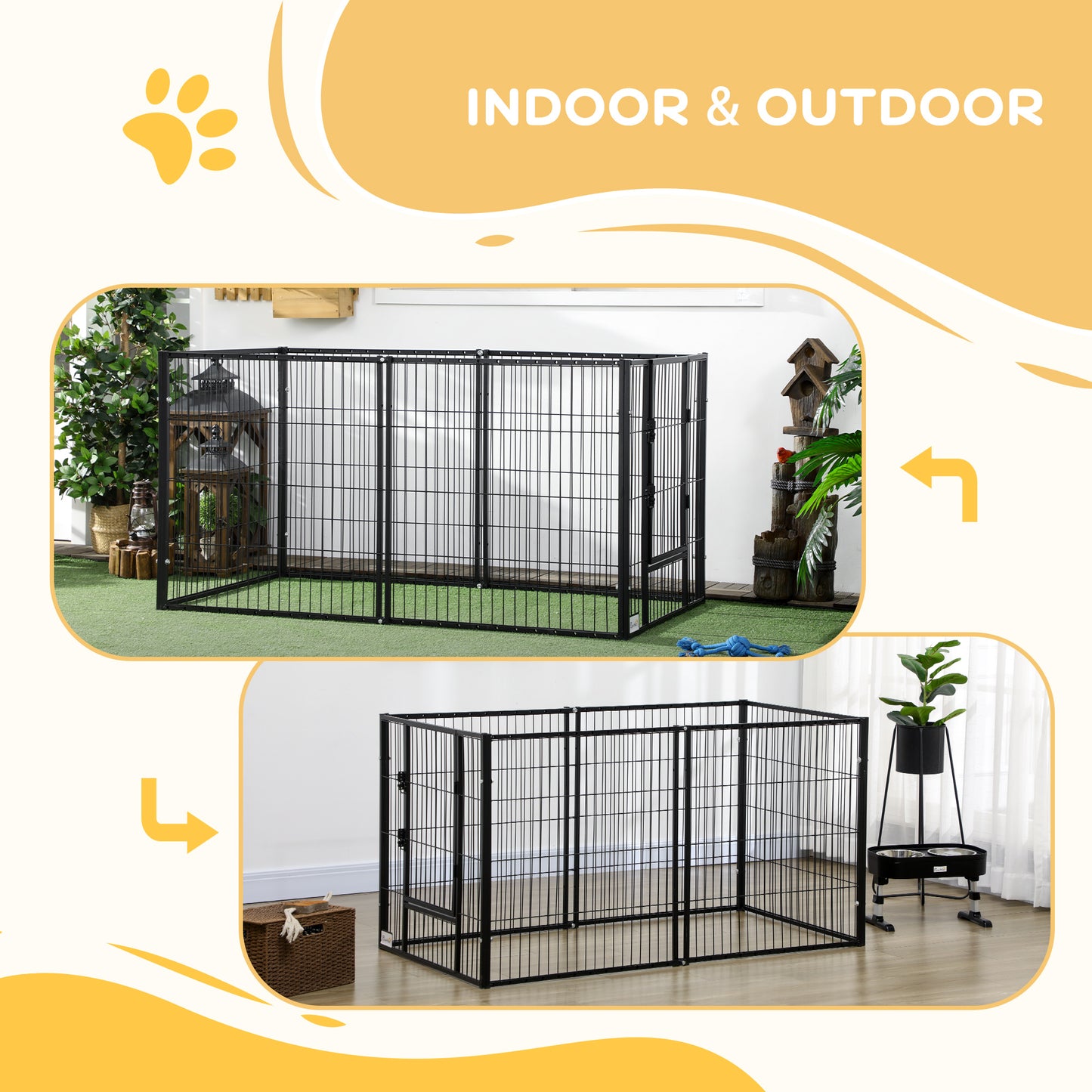 PawHut 82.5-150 cm x 81 cm Heavy Duty Pet Playpen, 6 Panel Exercise Pen for Dogs, Adjustable Length, Small and Medium Sized Dogs