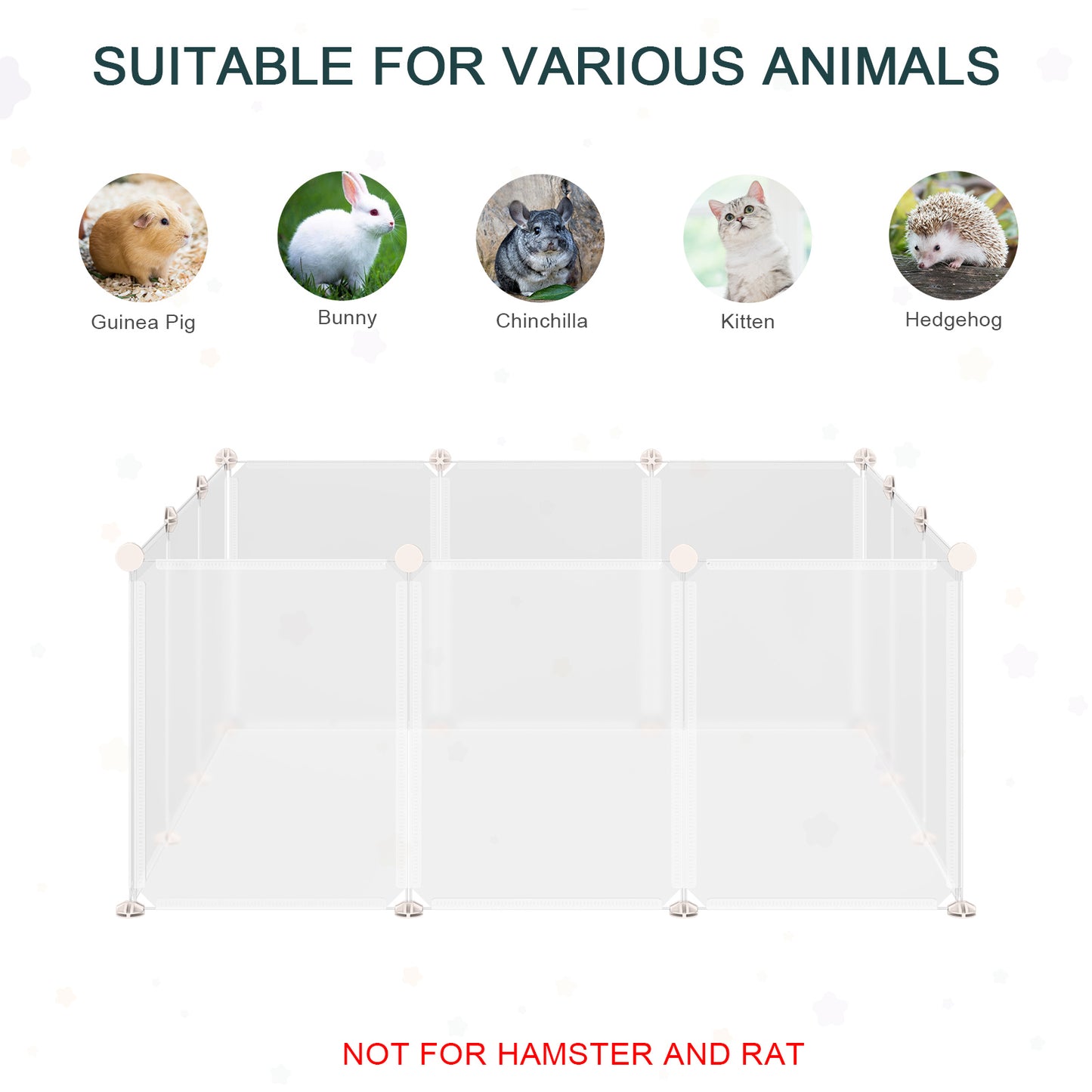 PawHut Pet Playpen DIY Small Guinea Pigs Hutches Open Enclosure Portable Plastic Fence 12 Panels for Kitten Bunny Chinchilla Guinea Pig White