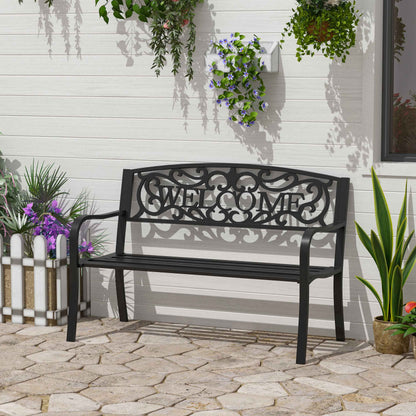 outsunny-2-seater-metal-garden-bench-patio-outdoor-park-porch-chair