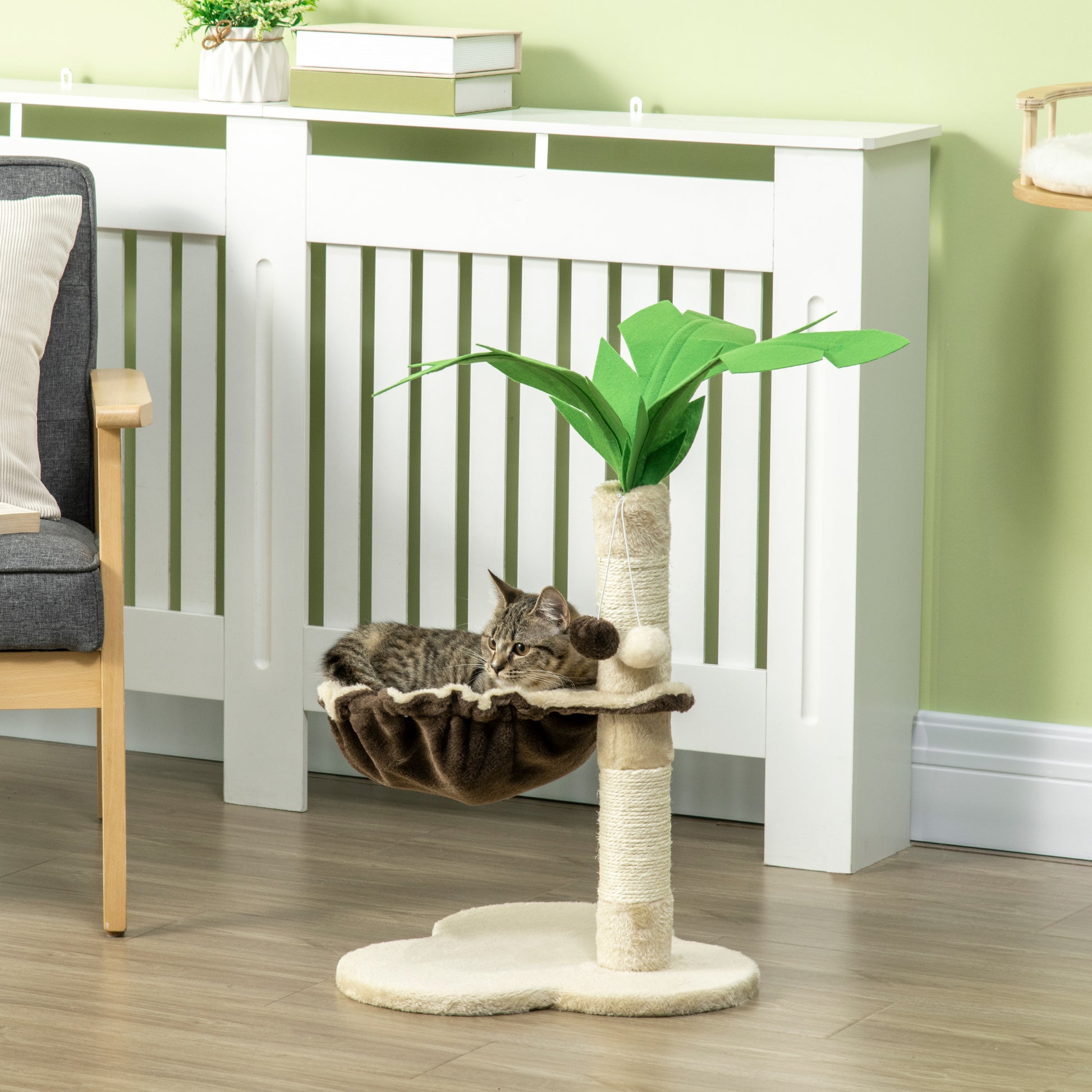 PawHut 68cm Cat Tree, Coconut Tree Shaped Kitty Activity Center with Hammock, Cat Tower with Sisal Scratching Post, Beige