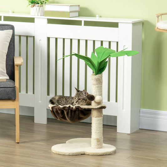 PawHut 68cm Cat Tree, Coconut Tree Shaped Kitty Activity Center with Hammock, Cat Tower with Sisal Scratching Post, Beige