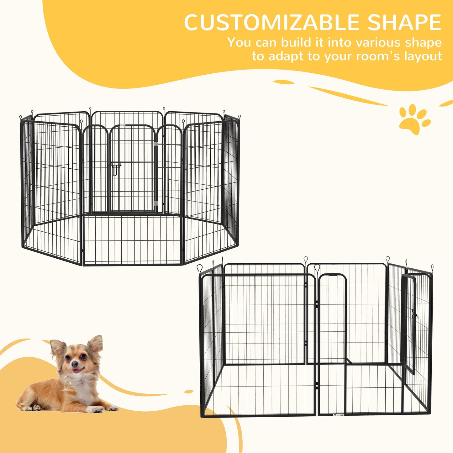 PawHut Heavy Duty 8 Panel Dog Play Pen Pet Playpen for Puppy Rabbit Enclosure Foldable Indoor Outdoor 80 x 100 cm