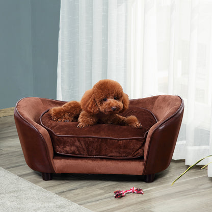 PawHut Pet Sofa Dog Couch, with Cushion, for Cats, Small Dogs - Brown