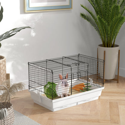 PawHut Indoor Small Animal Cage with Wood Floor, Bunny Guinea Pig House with Removable Tray, 61.5 x 38 x 40 cm, White