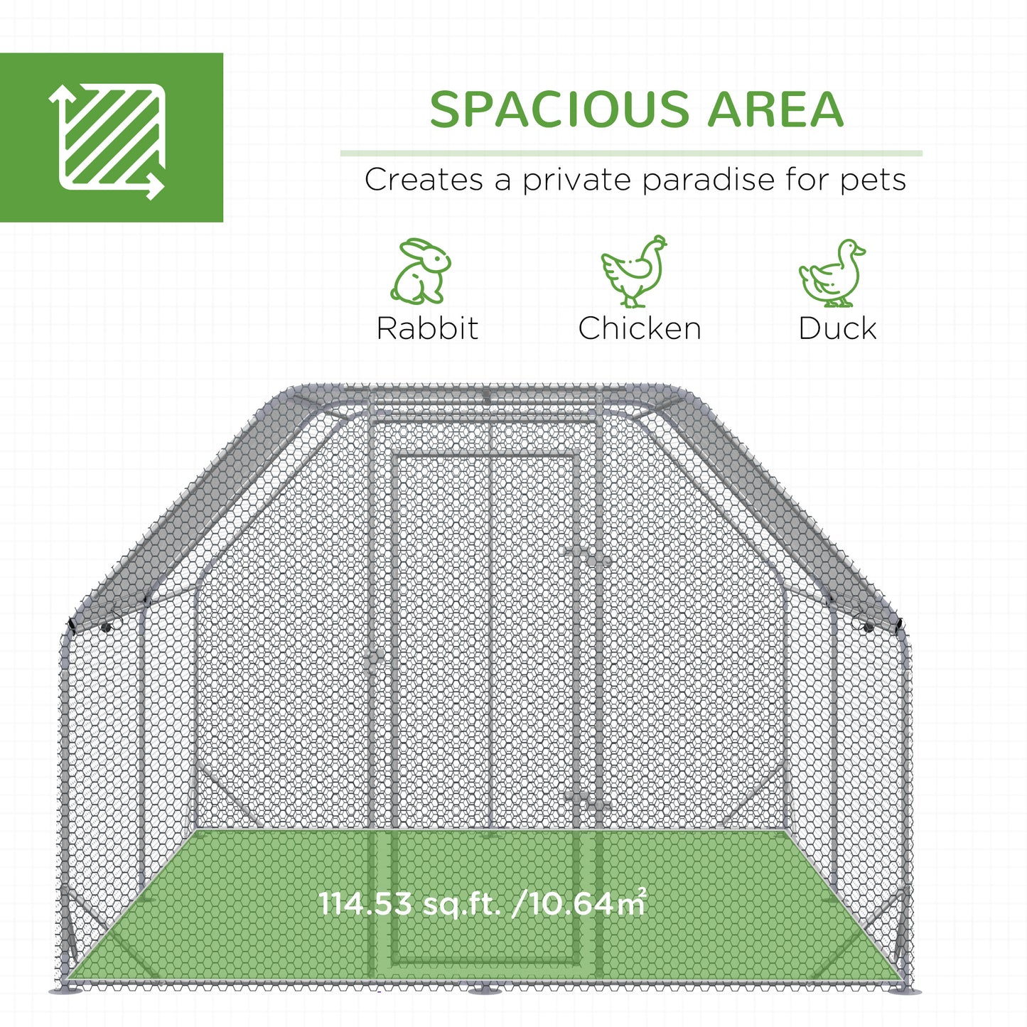 PawHut Chicken Run with Roof, Walk In Chicken Coop Run Cage for 10-12 Chickens, Hen House Duck Pen Outdoor, 380x280x195 cm