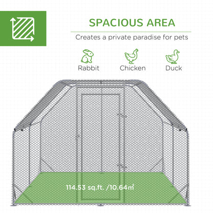 PawHut Chicken Run with Roof, Walk In Chicken Coop Run Cage for 10-12 Chickens, Hen House Duck Pen Outdoor, 380x280x195 cm