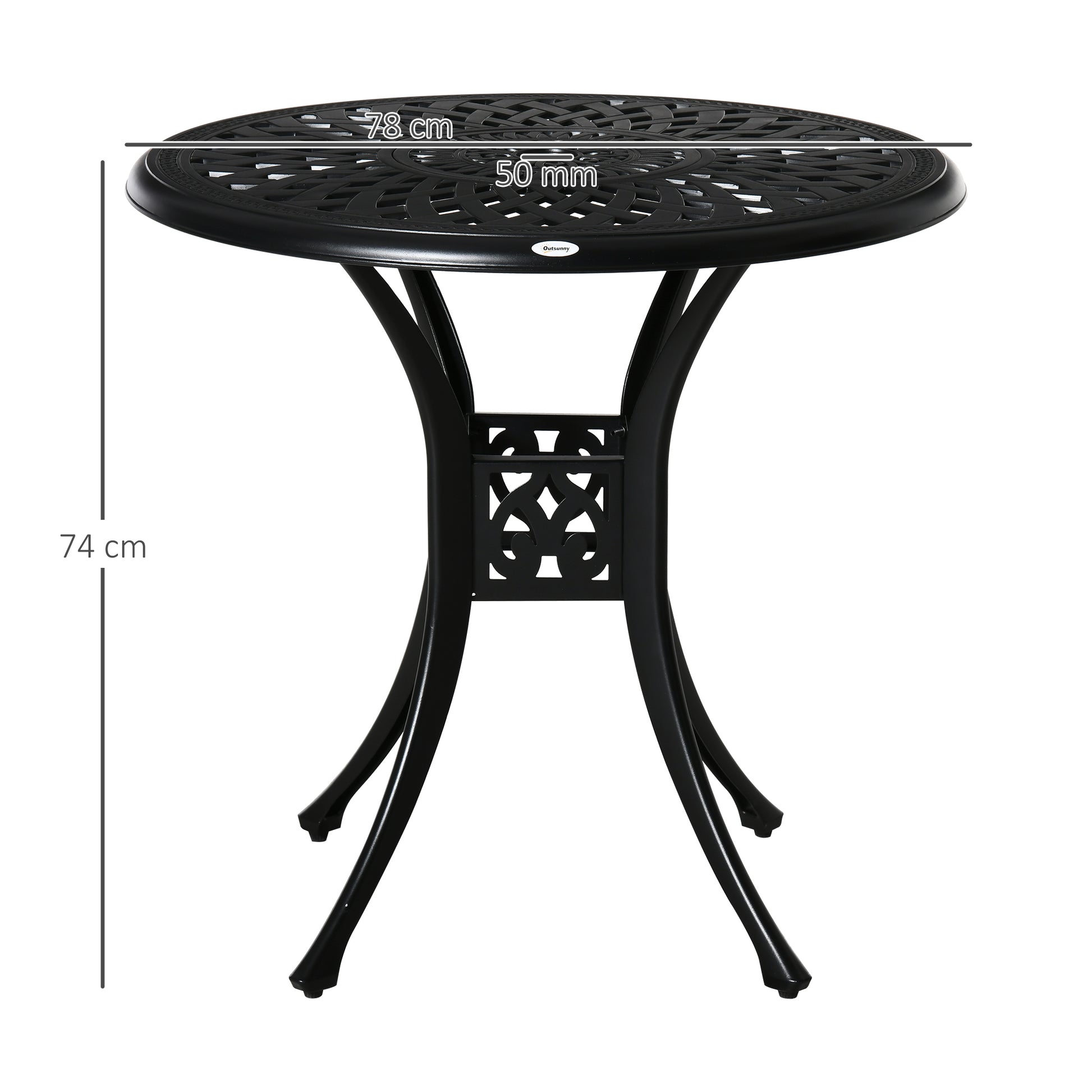 outsunny-78cm-round-garden-dining-table-bistro-set-with-parasol-hole-antique-cast-aluminium-outdoor-table-black