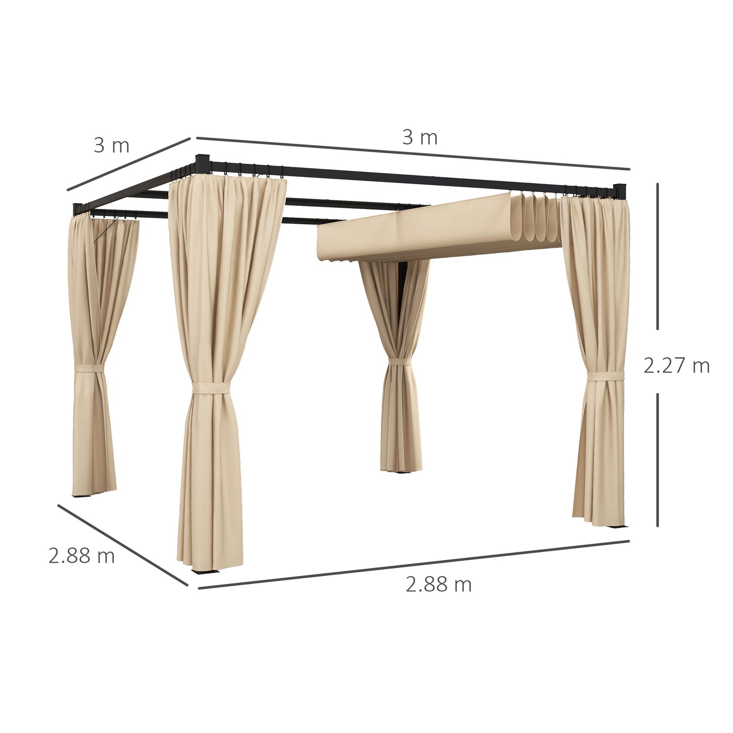 outsunny-3-x-3m-retractable-pergola-garden-gazebo-shelter-with-curtains-for-grill-patio-deck-beige