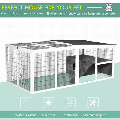 PawHut Indoor Outdoor Wooden Guinea Pigs Hutches Small Rabbits Hutches Pet Run Cover, with Hinge roof and Water-repellent Paint, Grey