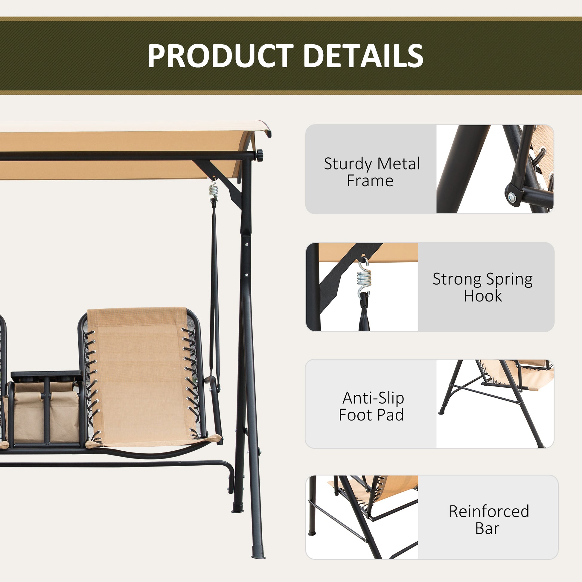 outsunny-2-seater-swing-chair-steel-frame-adjustable-canopy-texteline-garden-swing-seat-w-middle-table-cup-holders-heavy-duty-outdoor-patio-beige