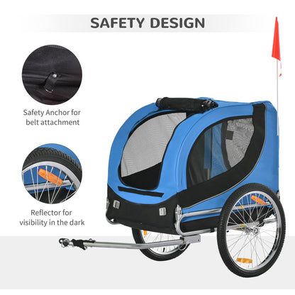 Pawhut Dog Bike Trailer Folding Bicycle Pet Trailer W/Removable Cover-Blue