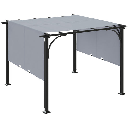 outsunny-3-x-3m-garden-pergola-outdoor-retractable-pergola-gazebo-with-adjustable-canopy-sun-shade-patio-canopy-shelter-grey