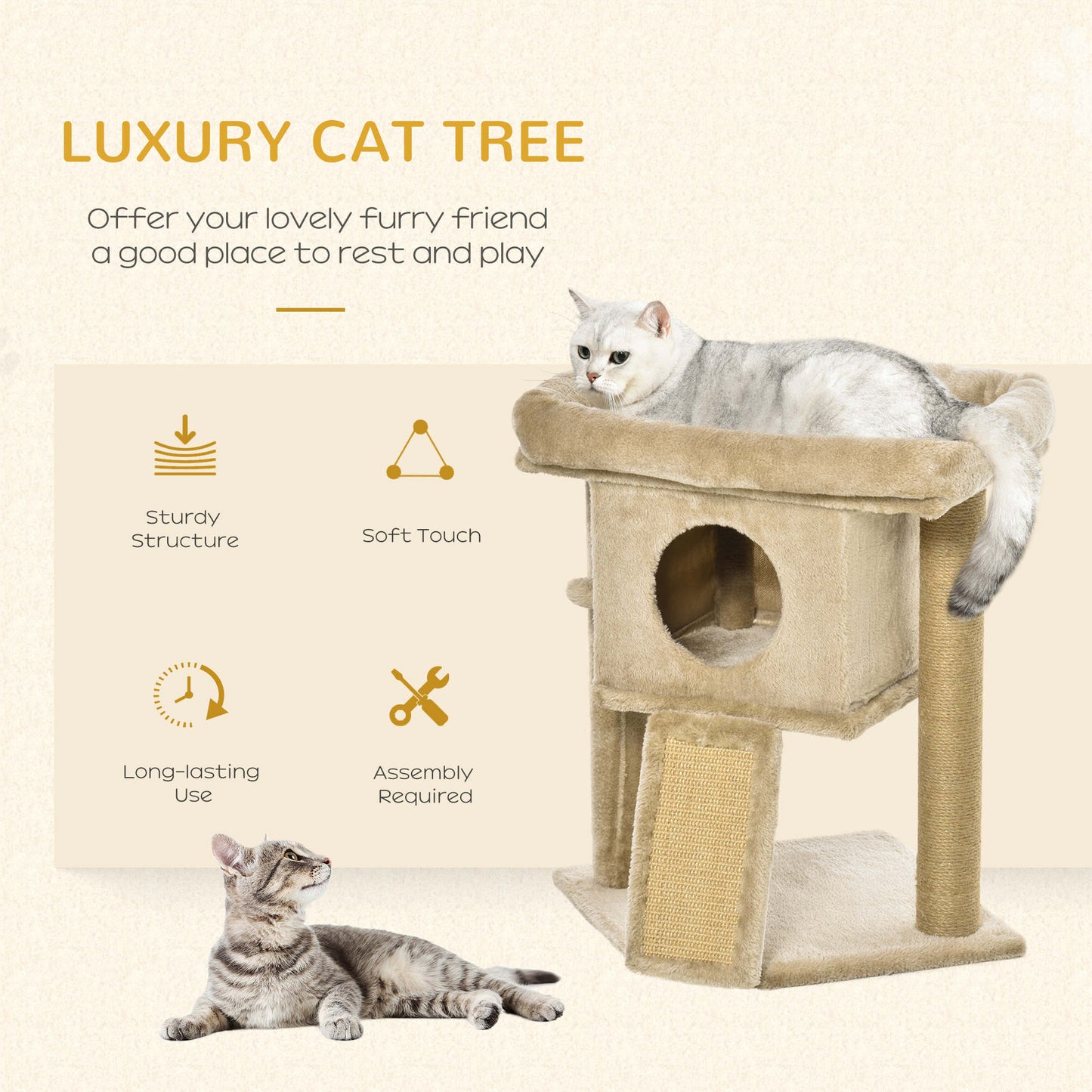 PawHut Cat tree Tower Climbing Activity Center Kitten Furniture with Jute Scratching Pad Ball Toy Condo Perch Bed Post 40 x 40 x 57cm Coffee