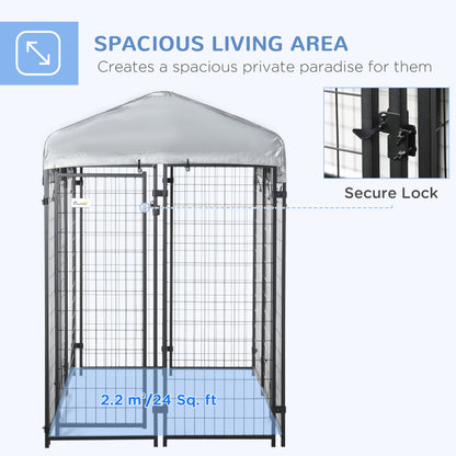 PawHut Outdoor Dog Kennel, Dog Run with UV-Resistant Canopy & Lockable Design, Metal Playpen Fence for Large and Medium Dogs, 183 x 121 x 183 cm