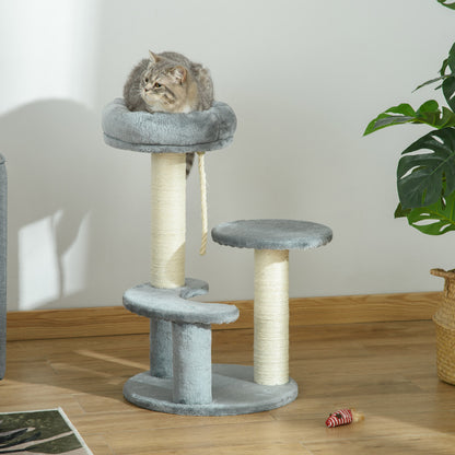 Pawhut 65 cm Cat Tree Kitty Scratcher Kitten Activity Center Scratching Post Playhouse 2 Perch w/Hanging Sisal Rope Grey