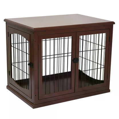 PawHut 66cm Modern Indoor Pet Cage w/ Metal Wire 3 Doors Latches Base Small Animal House Tabletop Crate Decorative Stylish Brown