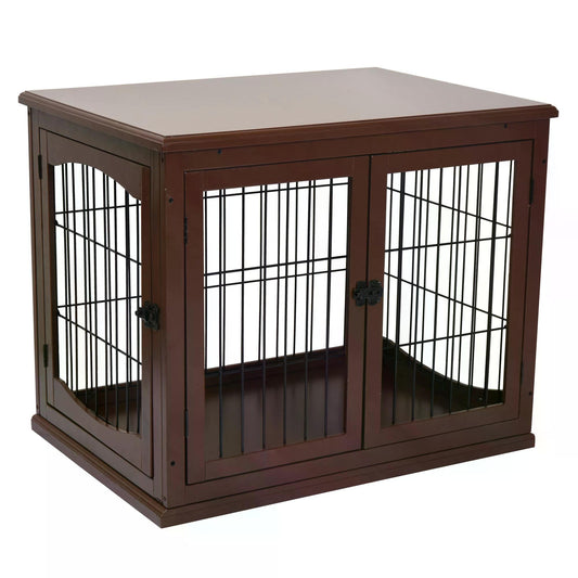 PawHut 66cm Modern Indoor Pet Cage w/ Metal Wire 3 Doors Latches Base Small Animal House Tabletop Crate Decorative Stylish Brown