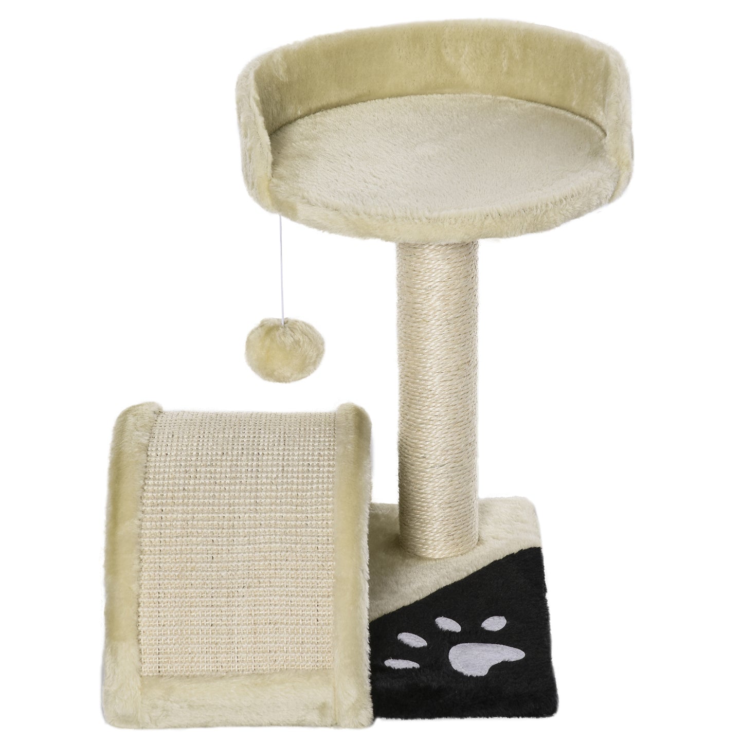 PawHut Cat Tree Cat Scratching Post Scratching Scratcher Post Kitten Activity Centre Climber Hanging Ball Beige