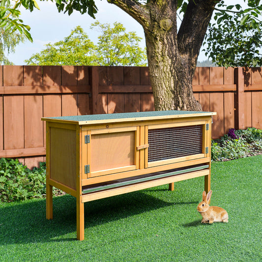 PawHut Wooden Rabbit Hutch Guinea Pigs House Outdoor Small Animal Bunny Cage w/ Hinged Top Slide out Tray 115 x 44.3 x 65 cm