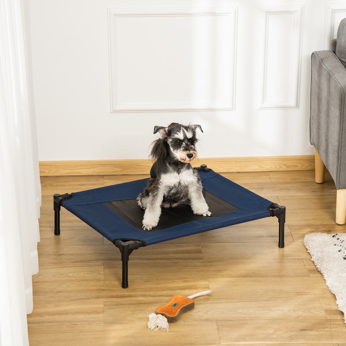 PawHut Dog Cat Puppy Pet Elevated Raised Cot Bed Portable Camping Basket ‚ Blue (Medium)