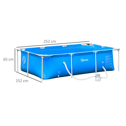 outsunny-steel-frame-pool-with-filter-pump-and-filter-cartridge-rust-resistant-above-ground-pool-with-reinforced-sidewalls-252-x-152-x-65cm-blue