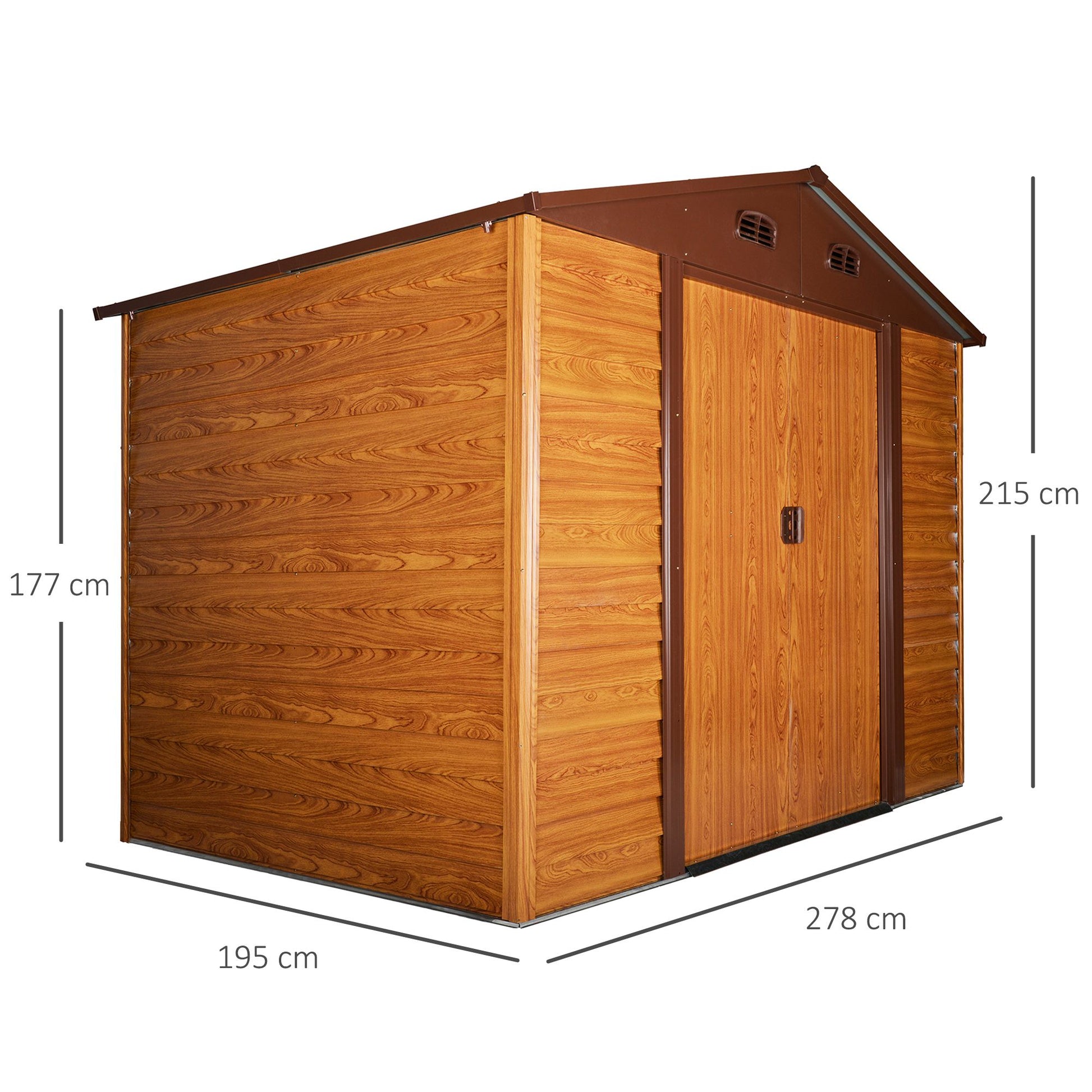 outsunny-9-x-6-5-ft-metal-garden-storage-shed-apex-store-for-gardening-tool-with-foundation-and-ventilation-brown-with-wood-grain