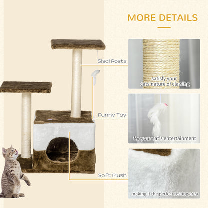 PawHut Cat Scratching Post Cat Tree with Condo Perch Interactive Mouse Toy, 45 x 33 x 70 cm, Brown