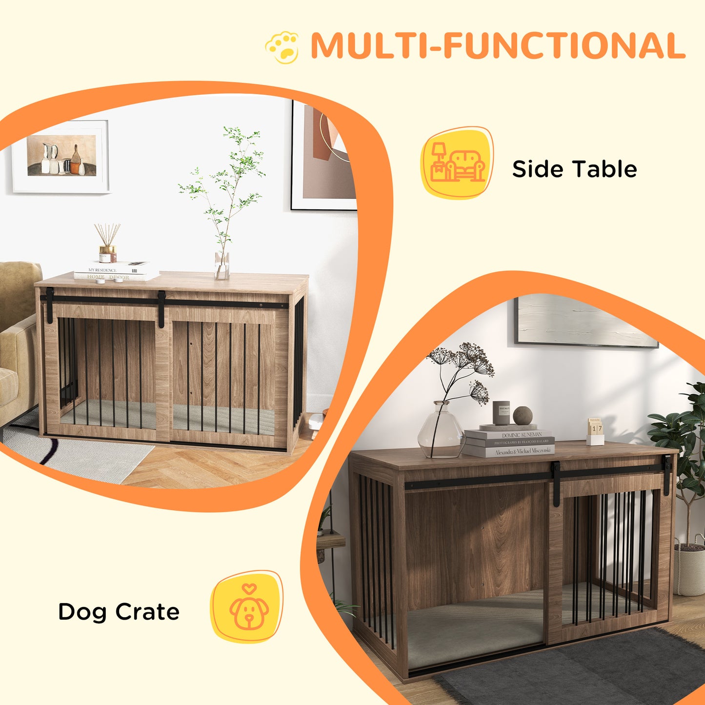 PawHut Dog Crate Furniture with Removable Cushion for Large-Sized Dogs, 100 x 60 x 63 cm, Brown