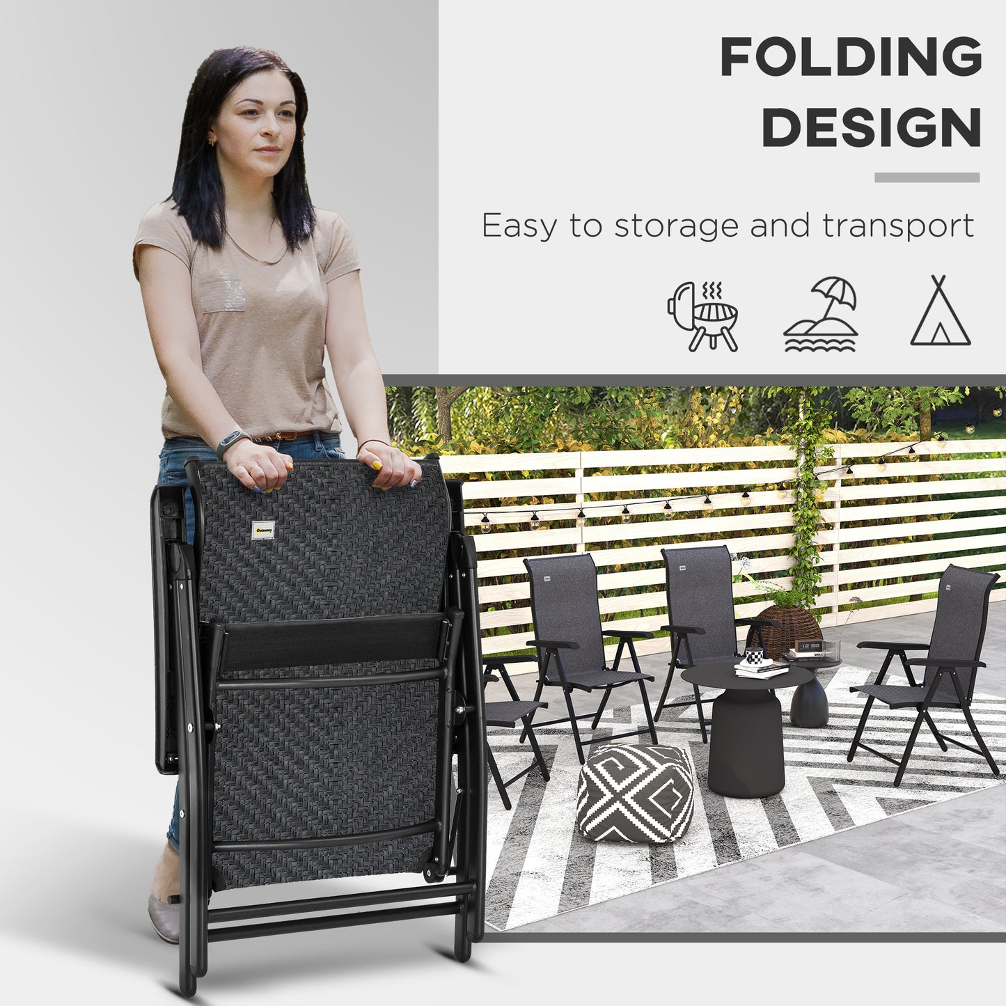 outsunny-set-of-2-outdoor-wicker-folding-chairs-patio-pe-rattan-dining-armrests-chair-set-with-7-levels-adjustable-backrest-for-outdoors-camping-grey