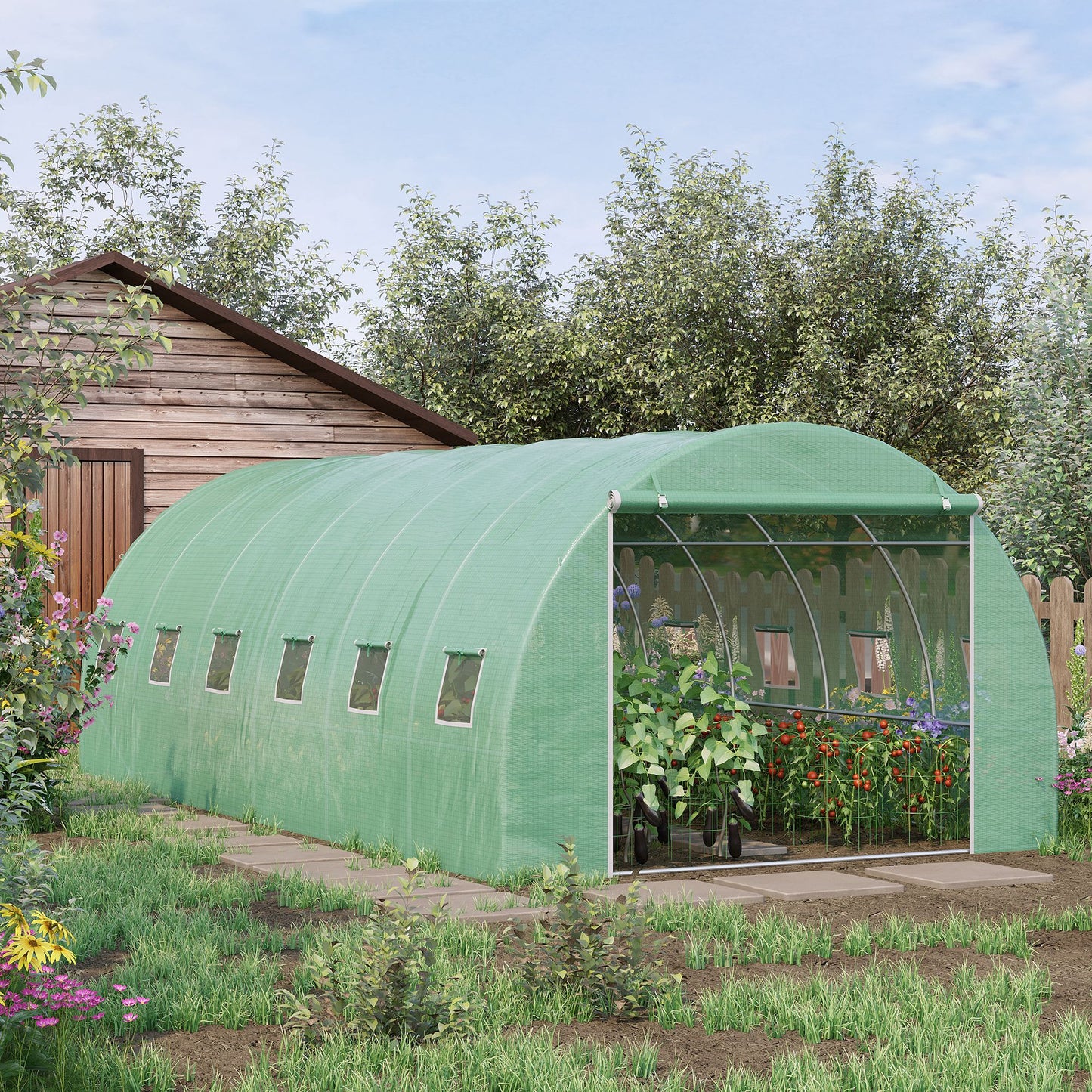 outsunny-6-x-3-x-2-m-large-walk-in-greenhouse-garden-polytunnel-greenhouse-with-steel-frame-zippered-door-and-roll-up-windows-green