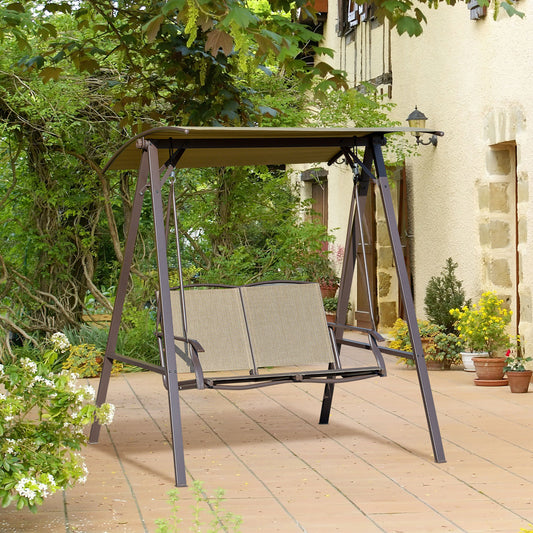 outsunny-2-seater-garden-swing-chair-outdoor-canopy-swing-bench-with-adjustable-shade-and-metal-frame-brown