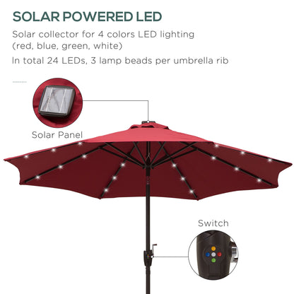 outsunny-2-7m-garden-24-led-light-parasol-solar-outdoor-tilt-sun-umbrella-patio-club-party-event-manual-sun-shade-w-hand-crank-and-8-ribs-red