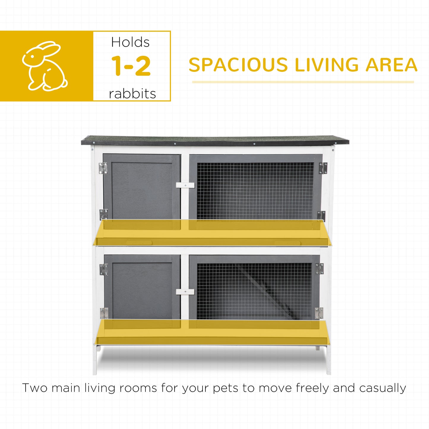 PawHut Double Decker Rabbit Hutch 2-Tier Guinea Pig House Pet Cage Outdoor with Sliding-out Tray Asphalt Roof Ramp, 100x47x91cm, Grey