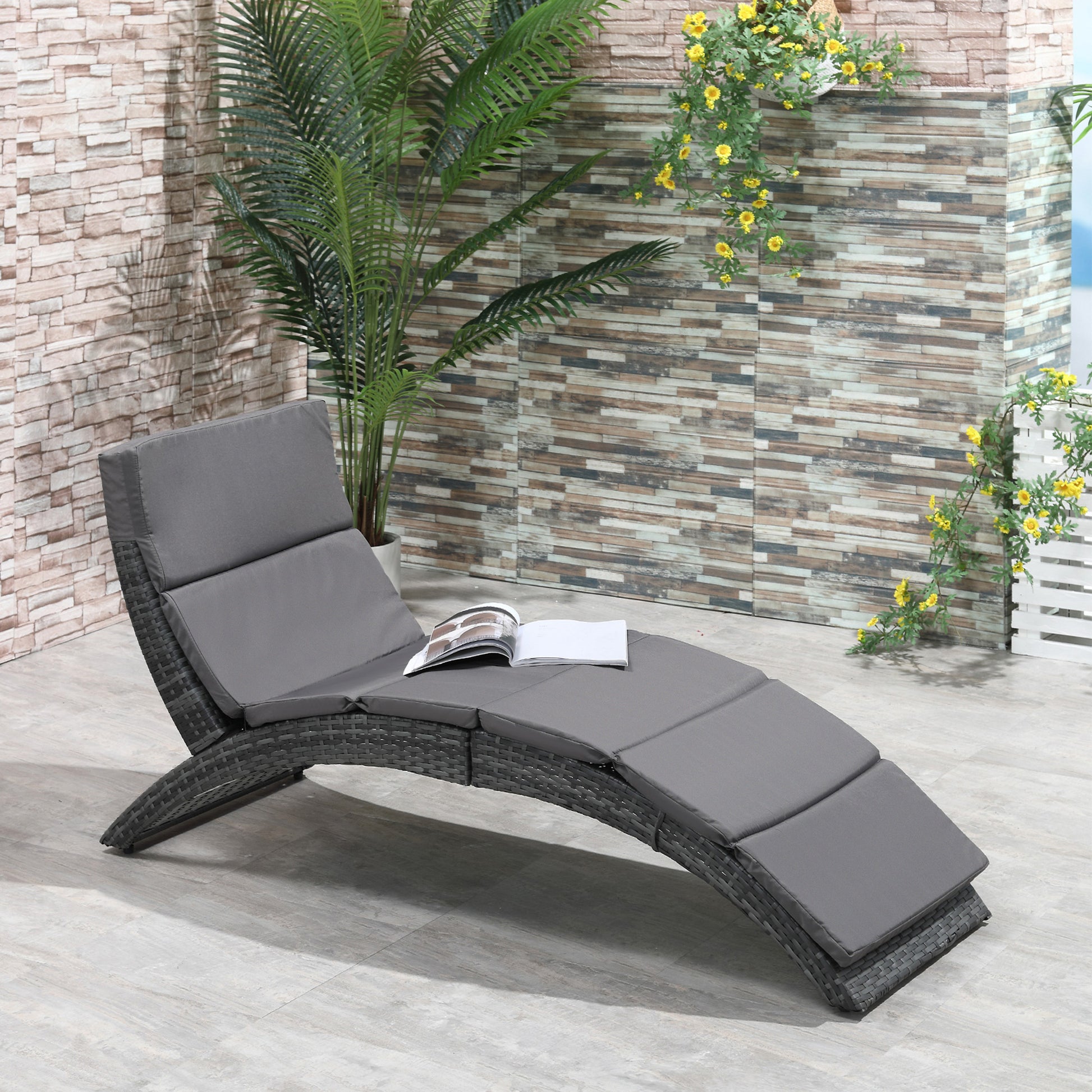 outsunny-garden-patio-rattan-wicker-folding-sun-lounger-recliner-bed-chair-with-cushion-for-outdoor-grey