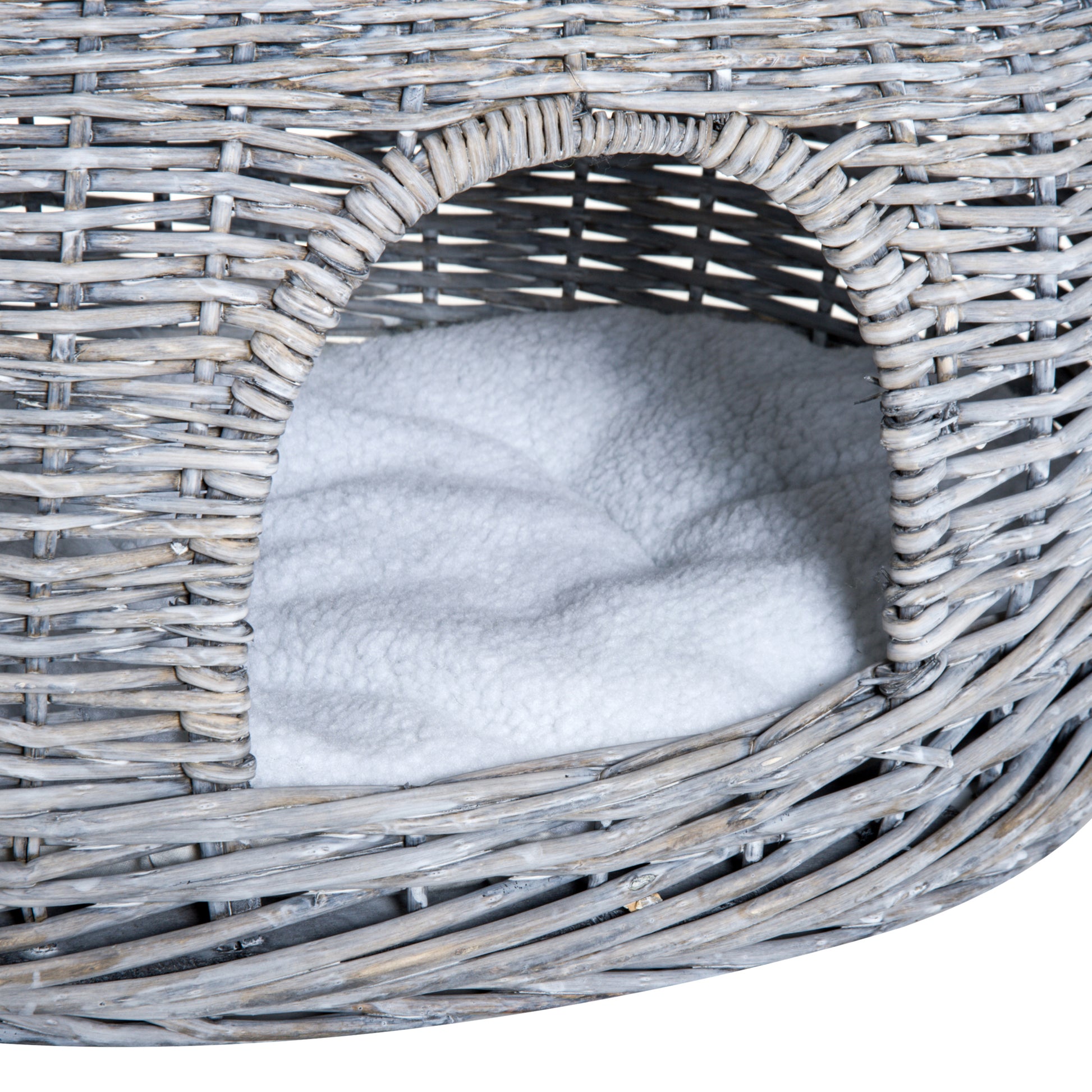 PawHut 2-Tier Wicker Cat House Elevated Pet Bed Basket Willow Kitten Tower Pet Den. with Washable Cushions 56x37x40cm Grey