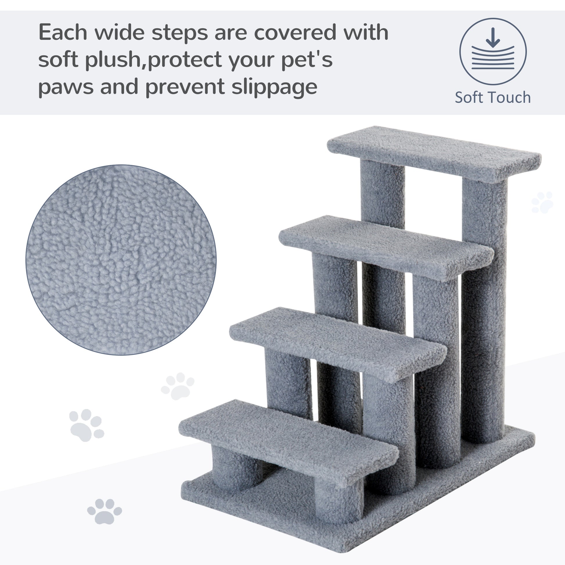 PawHut Pet Stair Pet Steps for Bed Cat Little Older Animal Climb Ladder Portable Pet Access Assistance 63.5x43x60cm Grey