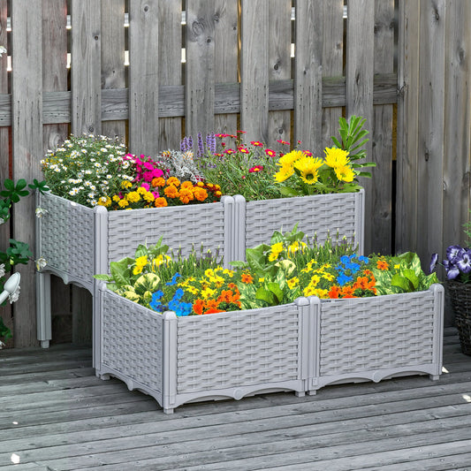 outsunny-set-of-4-garden-raised-bed-elevated-patio-flower-plant-planter-box-pp-vegetables-planting-container-grey