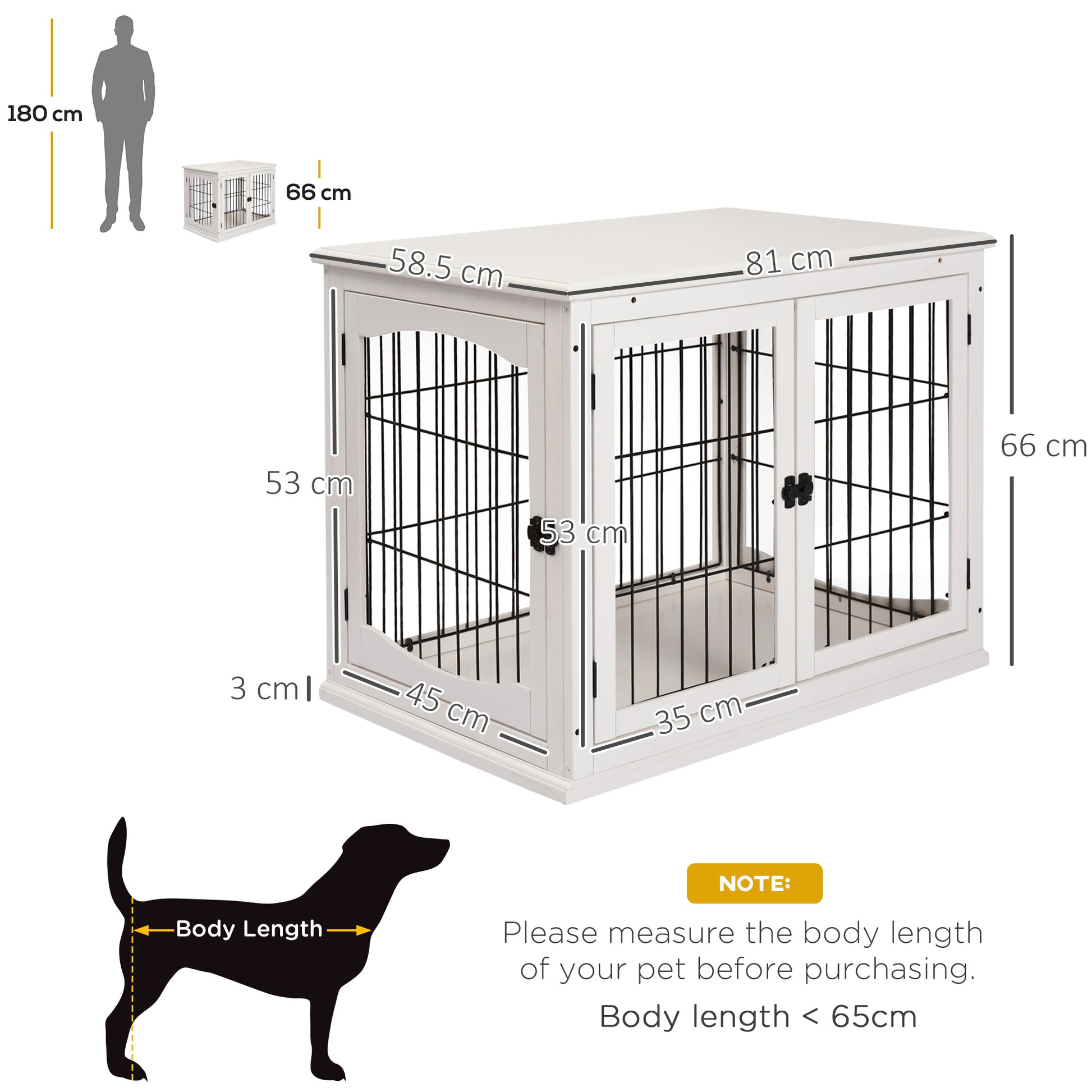 PawHut MDF 3-Door Small Indoor Pet Cage White