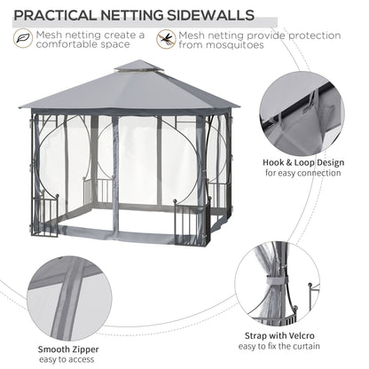 outsunny-3-x-3-m-garden-gazebo-patio-party-tent-shelter-outdoor-canopy-double-tier-sun-shade-metal-frame-light-grey