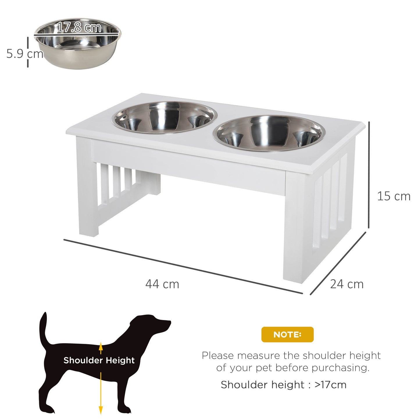 Pawhut Stainless Steel Pet Feeder, 43.7Lx24Wx15H cm-White