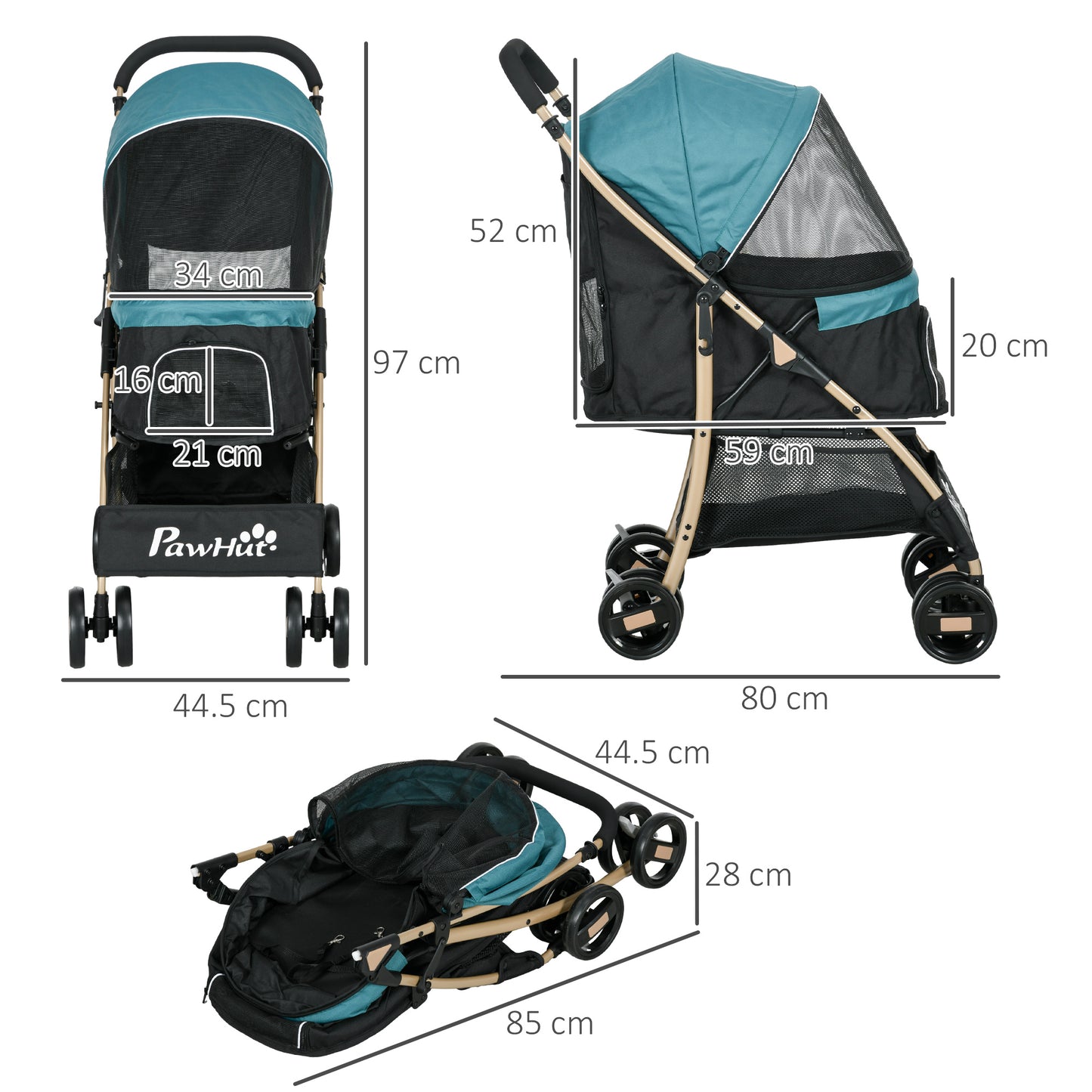 PawHut Oxfoad Pet Stroller for Small Minature Dogs with Rain Cover Dark Green